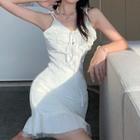 Sleeveless Lace-up A-line Dress White - One Size