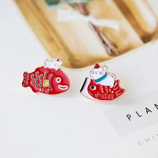 Alloy Cat & Carp Fish Brooch