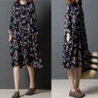 Floral Print Long-sleeve Midi Shirt Dress