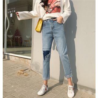 Patchwork Straight Cut Jeans