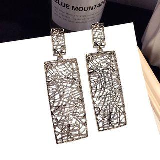 Perforated Drop Earring 1 Pair - Silver Stud - Silver - One Size