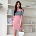 Two-tone Knit Mini Bodycon Dress Pink & Gray - One Size