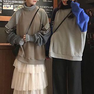 Turtleneck Raglan Chevron Stripe Sweatshirt