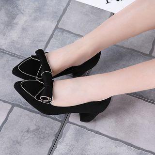 Bow-accent Velvet Pumps