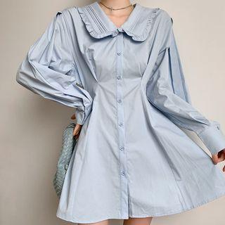 Long-sleeve Doll-collar Mini Shirtdress