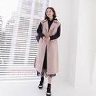 Cap-sleeve Double-breasted Long Coat With Sash