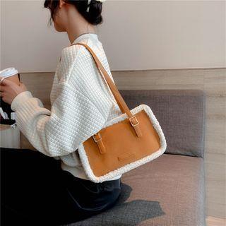 Faux Leather Fleece Trim Shoulder Bag