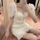 Short-sleeve Frill Trim Mini Sheath Dress White - One Size