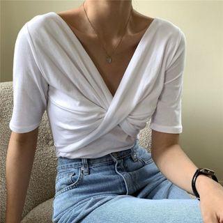 Plain V Neck Short Sleeve Skinny T-shirt
