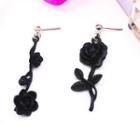 Rose Asymmetrical Drop Earring 1 Pair - Rose Asymmetrical Drop Earring - Black - One Size