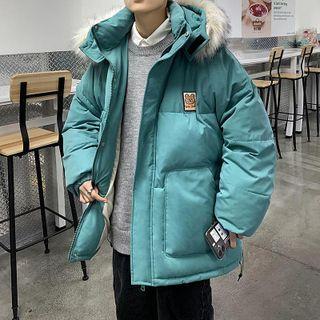 Bear Embroidered Hooded Padded Jacket