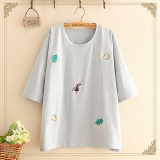 Cartoon Embroidered Short-sleeve Top