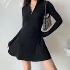 Stand-collar A-line Dress