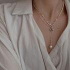 Faux Pearl Heart Pendant Alloy Y Necklace My31521 - Silver - One Size