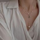 Faux Pearl Heart Pendant Alloy Y Necklace My31521 - Silver - One Size
