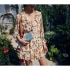 Floral 3/4-sleeve Romper