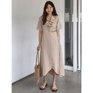 Wrap-front Frilled-detail Long Dress