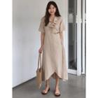 Wrap-front Frilled-detail Long Dress