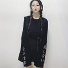 Long-sleeve Print T-shirt / Plaid Panel Jumper Skirt