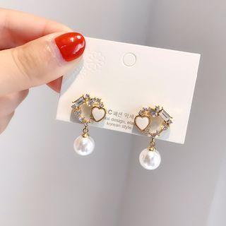 Faux Pearl Dangle Earring 1 Pair - E2129 - Faux Pearl - Love Heart - One Size