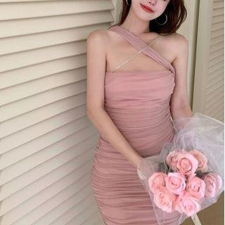Halter Neck Mini Sheath Mesh Dress