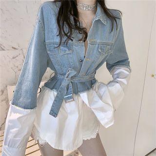 Patchwork Loose-fit Shirt With Sash