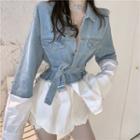 Patchwork Loose-fit Shirt With Sash
