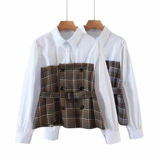 Mock Two-piece Double Breasted Plaid Shirt
