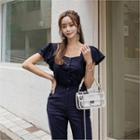 Square-neck Ruffle-sleeve Blouse