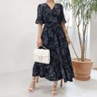 Wrap-front Patterned Maxi Tiered Dress