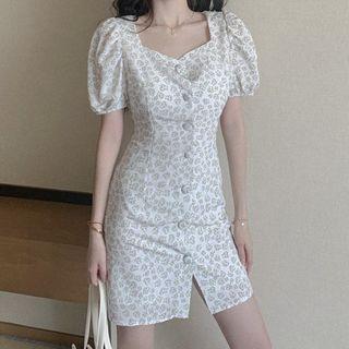 Buttoned Floral Print Dress