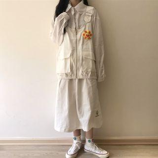 Plain Shirt / Embroidered Midi A-line Skirt