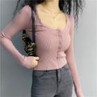 Square-neck Striped Knit Top Sand - One Size
