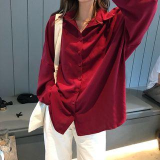 Plain Chiffon Shirt Wine Red - One Size
