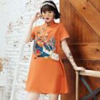 Short-sleeve Print Mini A-line Qipao