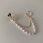 Flower Faux Pearl Layered Chain Cuff Earring Gold & White - One Size