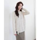 Scalloped-neck Wool Blend Cable Sweater