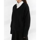 V-neck Drop-shoulder Wool Blend Sweater