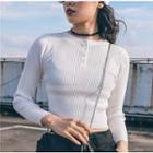 Button Long-sleeve Knit Top