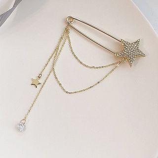 Rhinestone Star Safety Pin Brooch As Shown In Figure - One Size