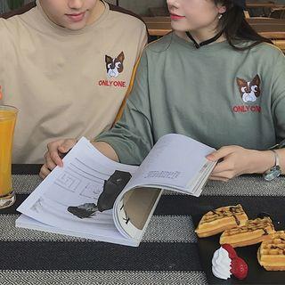 Couple Matching Dog Lettering Elbow-sleeve T-shirt