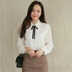 Frill-trim Laced Blouse With Brooch