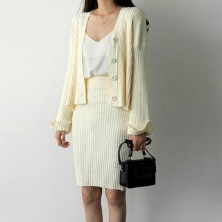 Set: Ribbed Cardigan + Knit Skirt