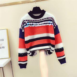 Sequined-detail Color-block Sweater