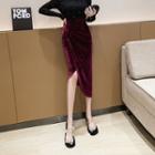 High-waist Asymmetric Velvet Slim Fit Skirt