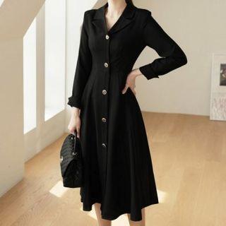 Open-placket Button-trim Midi Dress