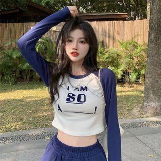 Long-sleeve Lettering Cropped Raglan T-shirt / Sweatpants