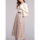 Checked Long Accordion-pleated Skirt With Belt