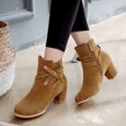 Faux Suede Ribbon Chunky Heel Short Boots