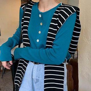Buttoned Knit Top Peacock Blue - One Size